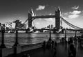 London, UK/Europe; 23/12/2019: Black and white shot of Tower Bridge in London, United Kingdom