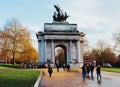 London, UK/Europe; 21/12/2019: The famous Wellington Arch or the Constitution Arch. Triumphal arch located in the south of Hyde