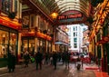 London, UK/Europe; 23/12/2019: Leadenhall Market, a covered market in the City of London financial district. People walking and Royalty Free Stock Photo