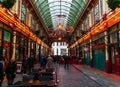 London, UK/Europe; 23/12/2019: Leadenhall Market, a covered market in the City of London financial district. People walking and Royalty Free Stock Photo