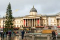 London, UK/Europe; 20/12/2019: The National Gallery and a Christmas tree in Trafalgar Square, London Royalty Free Stock Photo