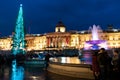 London, UK/Europe; 20/12/2019: Night view of The National Gallery and a Christmas tree in Trafalgar Square, London. Long exposure Royalty Free Stock Photo