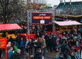 London, UK/Europe; 21/12/2019: Winter Christmas market in Southbank, London. People eating, drinking and having fun with friends