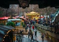 London, UK/Europe; 21/12/2019: Winter Christmas market in Southbank, London. People eating, drinking and having fun with friends