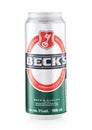 LONDON,UK - FEBRUARY 10,2022: Becks imported german premium lager beer on white background