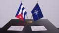 London, UK - 15 February 2023: Cuba country national flag and NATO flag. Politics and diplomacy illustration