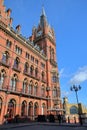 LONDON, UK - FEBRUARY 28, 2017: Exterior view of St Pancras Railway Station with the renovated facade of Kings cross railway stat