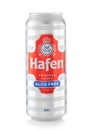 LONDON,UK - FEBRUARY 12,2022: Hafen original lager beer alcohol free on white background