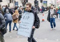 London / UK - February 22nd 2020 - Male protester holds a sign about child deaths in Glencore mines at an Extinction Rebellion