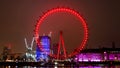 London Eye at night shot from the north end of the river thames Royalty Free Stock Photo