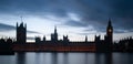 London, UK - Intentionally under-exposed panoramic view of The Houses of Parliament and the Big Ben Royalty Free Stock Photo