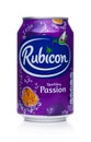 LONDON, UK - JANUARY 24, 2018: Aluminium Can of Rubicon sparkling soda drink with passion fruit on white