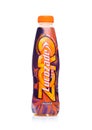LONDON, UK - JANUARY 24, 2018: Bottle of Lucozade Orange Zero Lemonade soft drink on white