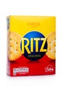 LONDON, UK - JANUARY 02, 2018: A box Ritz Crackers with cheese on white. Introduced in 1934 by Nabisco, the circular crackers are