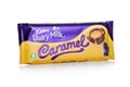 LONDON, UK - JANUARY 10, 2018: Cadbury Dairy Milk chocolate with caramel on white. Cadbury is British multinational confectionery