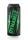 LONDON,UK - JANUARY 20, 2022: Caffeine free Dynamit energy drink with taurine on white background