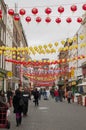 Gerrard Street in London`s China town decorated with chinese lanterns for celebrate of the Chinese New Year Royalty Free Stock Photo