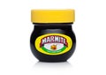 LONDON, UK - JANUARY 10, 2018: Glass jar of Marmite yeast extract on white. The product is made by the Unilever company.