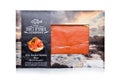 LONDON, UK - JANUARY 02, 2018: Pack of The Big Fish Company Kiln smoked Salmon Slices on white.