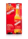 LONDON, UK - JANUARY 10, 2018: Pack of four bottles of Brahma Brazilian beer on white. Was founded in 1888.