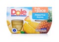 LONDON, UK - JANUARY 02, 2018: Packages of Dole fruit in juice in individual cups on white.
