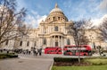 Red busses in front of Saint Pauls Cathedral in London, UK Royalty Free Stock Photo