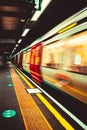 London UK January 2021 London Tube underground metro approaching the station platform, blurred in motion with long exposure. Royalty Free Stock Photo