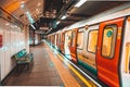 London UK January 2021 Underground Tube metro train stopped on a platform station in London, doors open with no people, UKs Royalty Free Stock Photo