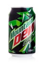 LONDON, UK - JULY 28, 2018: Aluminium tin of Mountain Dew drink on white. Mountain Dew citrus-flavored soft drink produced by Peps