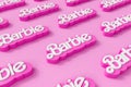 LONDON, UK - July 2023: Barbie doll logo. Barbie is a fashion doll made by Mattel. 3D Rendering