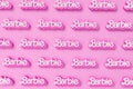 LONDON, UK - July 2023: Barbie doll logo. Barbie is a fashion doll made by Mattel. 3D Rendering