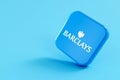 LONDON, UK - July 2023: Barclays bank blue and white company logo. 3D Rendering