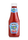 LONDON, UK - JULY 28, 2018: A bottle of Heinz Kids Tomato Ketchup on white. Royalty Free Stock Photo