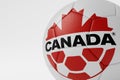 LONDON, UK - July 2023: Canada national football team logo badge on a soccer ball. 3D Rendering