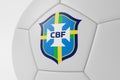 LONDON, UK - July 2023: Close up of Brazil national football team logo on a soccer ball. 3D Rendering