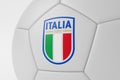 LONDON, UK - July 2023: Close up of Italy national football team logo on a soccer ball. 3D Rendering