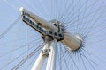 London, UK - 27 July, 2018: Close view London eye axis on blue sky background