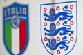 LONDON, UK - July 2021: England and Italy national football team badges