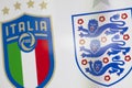 LONDON, UK - July 2021: England and Italy national football team badges