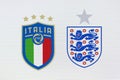 LONDON, UK - July 2021: England and Italy national football team badges