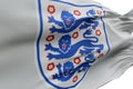 LONDON, UK - July 2023: England national football team logo badge on a flying flag. 3D Rendering