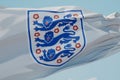 LONDON, UK - July 2023: England national football team logo badge on a flying flag. 3D Rendering