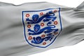 LONDON, UK - July 2023: England national football team logo badge on a flying flag. 3D Rendering