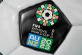 LONDON, UK - July 2023: Fifa Women's world cup logo on a football . 3D Rendering