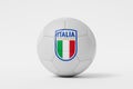 LONDON, UK - July 2023: Italy national football team logo badge on a soccer ball. 3D Rendering