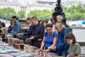 London,UK, July, 2019. Nestled under Waterloo Bridge is one of the only permanent outdoor second hand book markets in the south of Royalty Free Stock Photo