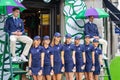 London, UK, July 14, 2019. Photographer taking pictures of sporty models near Polo Ralph Lauren shop. Free public event Regent