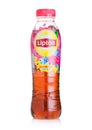 LONDON, UK - JULY 28, 2018: Plastic bottle of Lipton ice tea with raspberry flavour on white. Royalty Free Stock Photo