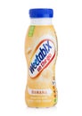 LONDON, UK - JULY 29, 2018: Plastic bottle of Weetabix breakfast drink energy fiber protein with banana flavour on white.