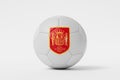 LONDON, UK - July 2023: Spain national football team logo badge on a soccer ball. 3D Rendering